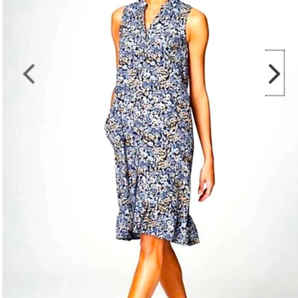 J. Jill M Short Blue floral sun dress sleeveless button down front collared - Picture 4 of 10